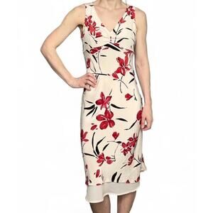 Vintage Valerie Dresses 100% Silk Floral Cherry Blossom Midi Dress Size 8